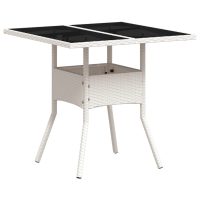 vidaXL Trädgårdsbord med glasskiva vit 80x80x75 cm konstrotting - Bild 2