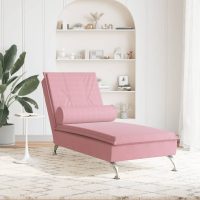 vidaXL Massageschäslong med bolster rosa sammet - Bild 3