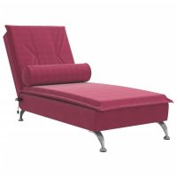 vidaXL Massageschäslong med bolster vinröd sammet - Bild 2