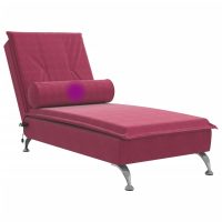 vidaXL Massageschäslong med bolster vinröd sammet - Bild 7