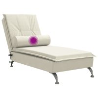 vidaXL Massageschäslong med bolster gräddvit sammet - Bild 7