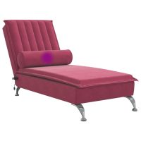 vidaXL Massageschäslong med bolster vinröd sammet - Bild 7