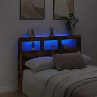 vidaXL Sänggavel med LED rökfärgad ek 140x17x102 cm - Bild 4