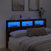 vidaXL Sänggavel med LED rökfärgad ek 180x17x102 cm - Bild 4