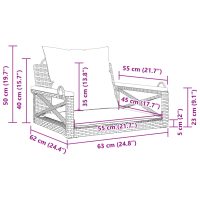 vidaXL Gungbänk med dynor svart 63x62x40 cm konstrotting - Bild 9