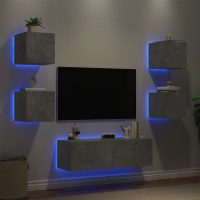 vidaXL Väggmonterade TV-skåp 5 delar med LEDs betonggrå - Bild 4