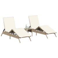 vidaXL Solsängar 2 st med bord beige konstrotting - Bild 3