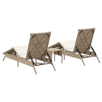 vidaXL Solsängar 2 st med bord beige konstrotting - Bild 6