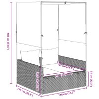 vidaXL Dubbel solsäng med tak och dynor grå konstrotting - Bild 8