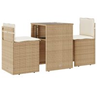 vidaXL Bistrogrupp med dynor 3 delar beige konstrotting - Bild 2