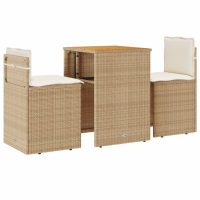 vidaXL Bistrogrupp med dynor 3 delar beige konstrotting - Bild 2