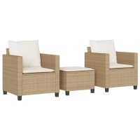 vidaXL Bistrogrupp med dynor 3 delar beige konstrotting - Bild 2