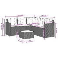 vidaXL Trädgårdssoffa med bord och dynor L-formad brun konstrotting - Bild 12