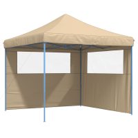 vidaXL Pop-Up hopfällbart partytält med 2 sidoväggar beige - Bild 2