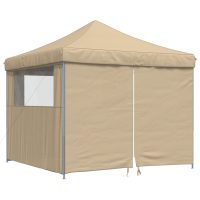 vidaXL Pop-Up hopfällbart partytält med 4 sidoväggar beige - Bild 2