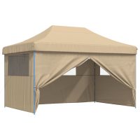 vidaXL Pop-Up hopfällbart partytält med 4 sidoväggar beige - Bild 6