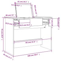 vidaXL Sminkbord med spegel vit 100x45x76 cm - Bild 10