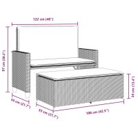 vidaXL Trädgårdsbänk med dynor och fotpall beige konstrotting - Bild 10