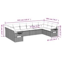 vidaXL Soffgrupp för trädgården med dynor 10 delar grå konstrotting - Bild 7