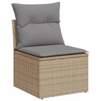 vidaXL Soffgrupp för trädgården med dynor 6 delar beige konstrotting - Bild 6