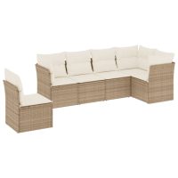 vidaXL Soffgrupp för trädgården med dynor 6 delar beige konstrotting - Bild 2