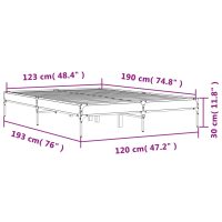 vidaXL Sängram rökfärgad ek 120x190 cm konstruerat trä och metall - Bild 9