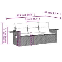 vidaXL Soffgrupp för trädgården 3 delar med dynor beige konstrotting - Bild 3