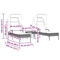 vidaXL Solsängar 2 st med tak och bord beige konstrotting - Bild 10