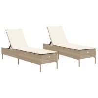 vidaXL Solsängar med dynor 2 st beige konstrotting - Bild 2