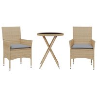 vidaXL Bistrogrupp med dynor 3 delar beige konstrotting och glas - Bild 2