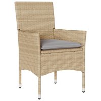 vidaXL Bistrogrupp med dynor 3 delar beige konstrotting och glas - Bild 3