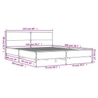 vidaXL Sängram rökfärgad ek 150x200 cm konstruerad trä och metall - Bild 9