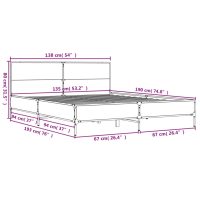 vidaXL Sängram rökfärgad ek 135x190 cm konstruerat trä och metall - Bild 9