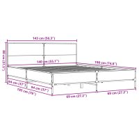 vidaXL Sängram rökfärgad ek 140x190 cm konstruerat trä och metall - Bild 9