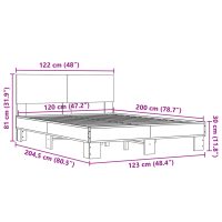 vidaXL Sängram rökfärgad ek 120x200 cm konstruerat trä och metall - Bild 9