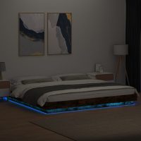 vidaXL Sängram med LEDs rökfärgad ek 200x200 cm konstruerad trä - Bild 3