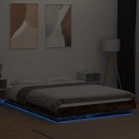 vidaXL Sängram med LEDs rökfärgad ek 135x190 cm konstruerat trä - Bild 3