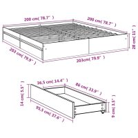 vidaXL Sängram med lådor brun ek 200x200 cm konstruerad trä - Bild 10