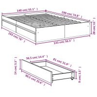 vidaXL Sängram med lådor rökfärgad ek 140x200 cm konstruerad trä - Bild 10