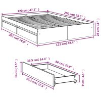 vidaXL Sängram med lådor betonggrå 120x200 cm konstruerat trä - Bild 10