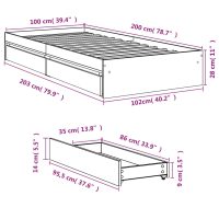 vidaXL Sängram med lådor betonggrå 100x200 cm konstruerat trä - Bild 10