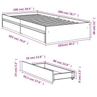 vidaXL Sängram med lådor rökfärgad ek 100x200 cm konstruerad trä - Bild 10