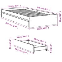 vidaXL Sängram med lådor brun ek 90x200 cm konstruerat trä - Bild 10