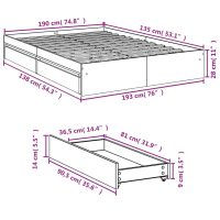 vidaXL Sängram med lådor betonggrå 135x190 cm konstruerat trä - Bild 10