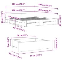 vidaXL Sängram med lådor grå sonoma 200x200 cm konstruerad trä - Bild 10