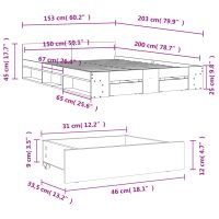 vidaXL Sängram med lådor rökfärgad ek 150x200 cm konstruerad trä - Bild 10