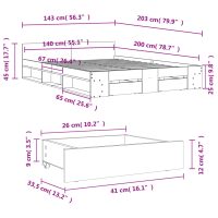 vidaXL Sängram med lådor rökfärgad ek 140x200 cm konstruerad trä - Bild 10