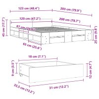 vidaXL Sängram med lådor betonggrå 120x200 cm konstruerat trä - Bild 10