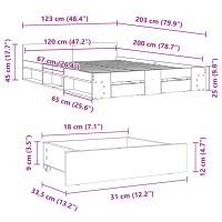 vidaXL Sängram med lådor grå sonoma 120x200 cm konstruerad trä - Bild 10