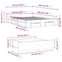 vidaXL Sängram med lådor betonggrå 140x190 cm konstruerat trä - Bild 10